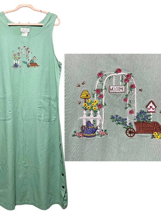 Mandal Bay Dresses & Skirts - Womens Embroidered Maxi Jumper Dress XXL Cotton Cottagecore Garden Whimsical